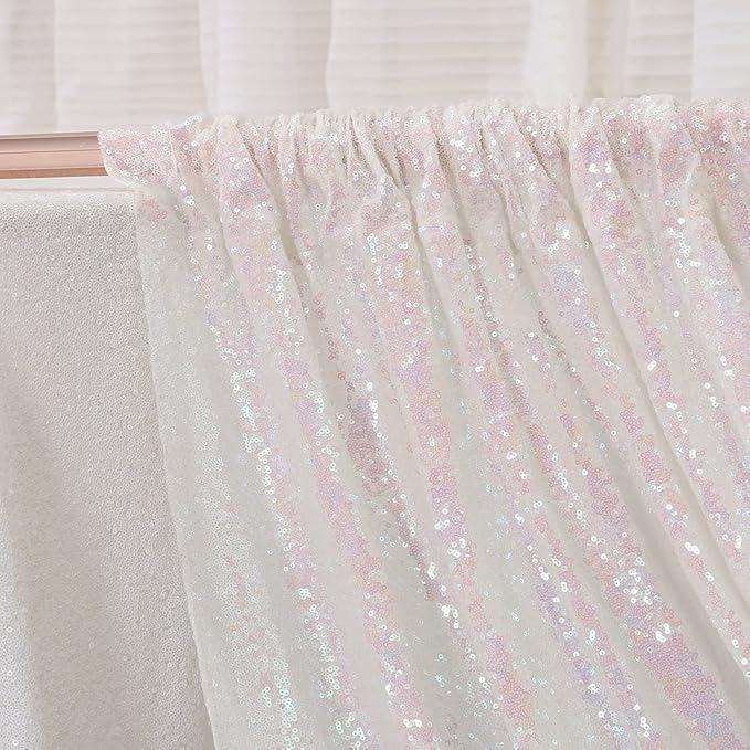 Poise3EHome White Iridescent Sequin Backdrop Curtains,4 Panels 2FTx8FT Glitter Background for Party Birthday Party Baby Shower Wedding Christmas Thanksgiving Halloween Holiday Festival Decor