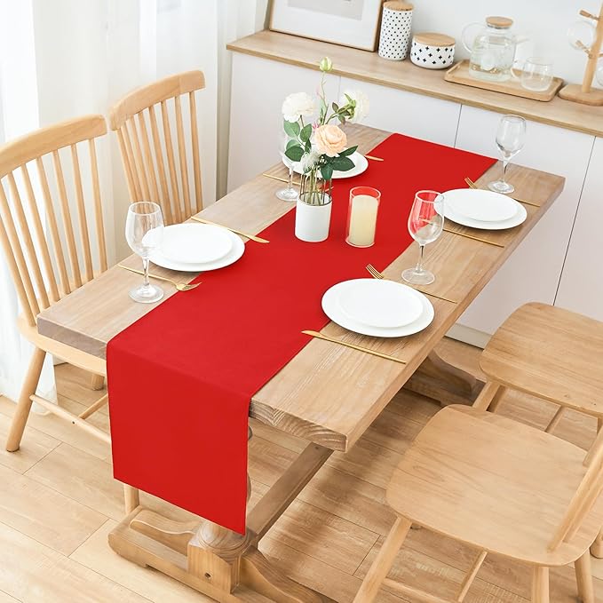 2 Pack Red Table Runner 12 x 60 Inch Solid Color Farmhouse Runners Coffee Table Dresser for Daily Party Home Decoration