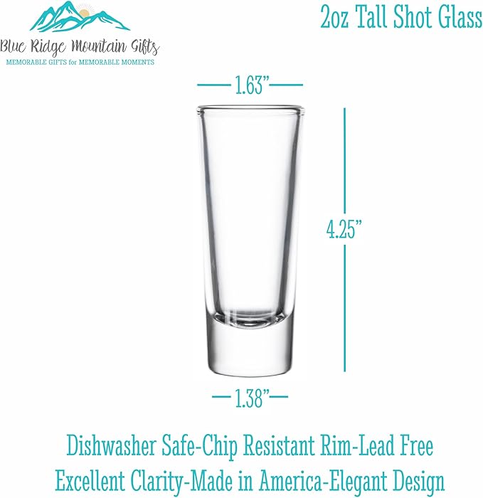 Custom Engraved Shot Glass – 2oz Tall Clear Glass – Personalized Gift for Wedding Party – Classic Etched Barware Keepsake for Groomsmen, Bridesmaids, and More (2)