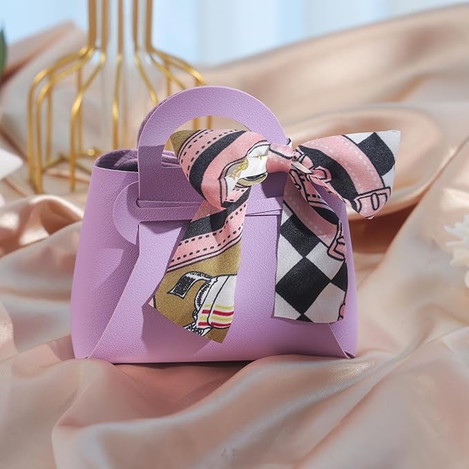 VGOODALL 10PCS Mini Gift Boxes, Purple PU Leather Party Favor Bags with Handle for Wedding Bridal Shower Birthday Party Decoration, 4.7"x2"x5.1"