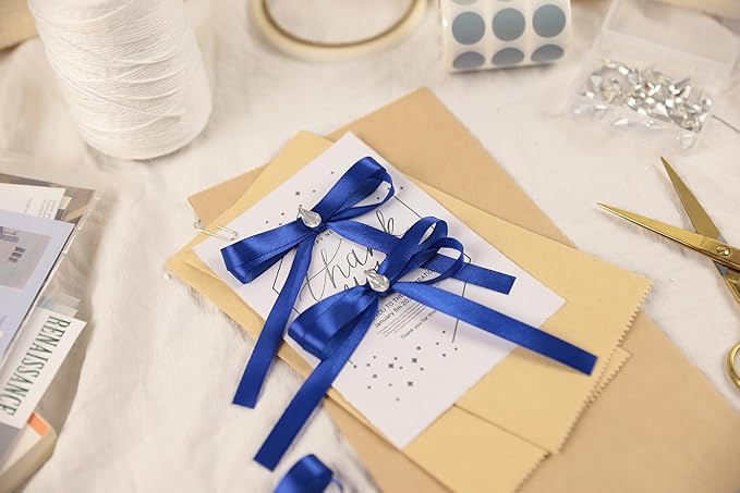 Dark Royal Blue Satin Ribbon 3/8 inch X Continuous 25 Yards, Single Face Polyester Ribbon Perfect for Gift Wrapping, Flower Bouquet, Wedding Decor, Crafts, Bow Making, Sewing and More