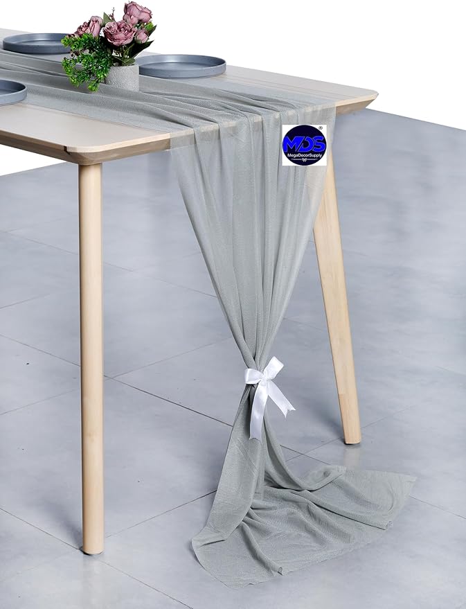 MDS 10 Pack 10ft Chiffon Table Runner 29 x 120 Inches Sheer Wedding Runner Romantic Rustic Table Runner for Wedding Decorations, Birthday Parties, Bridal Shower Party Arch Decor - Gray