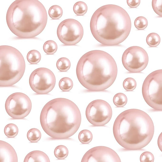 260Pcs Rosegold Glossy Beads for Centerpiece Decor, Artifical Pearls Vase Filler, Makeup Brush Beads, No Hole Round Pearl Beads for Wedding Birthday Christmas Party Home Decor(18mm 14mm 6mm)