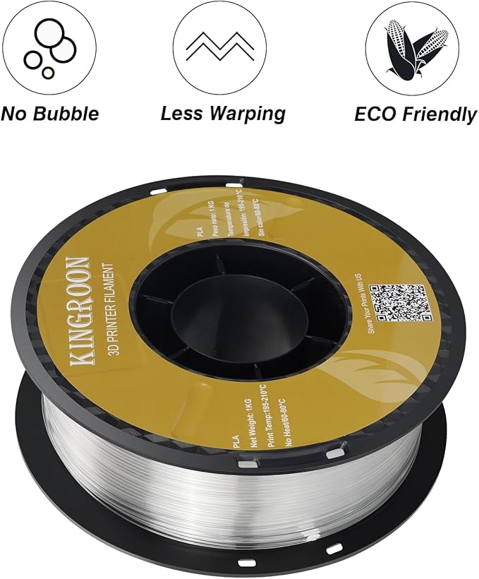 Kingroon PLA Filament 1.75mm 3D Printer Filament Transparent Pla Filament 1kg Filament Dimensional Accuracy +/- 0.02mm, Fit Most FDM Printer, Transparent
