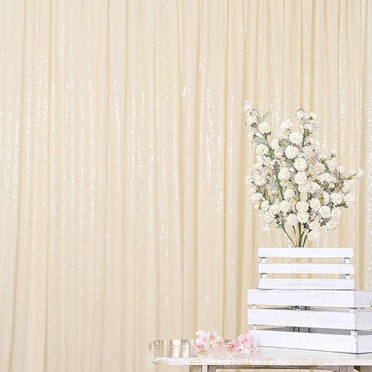 ShinyBeauty Sequin Fabric Backdrop 4FTx7FT - Ivory Sequin Drapes Sparkle Glitter Shimmer Background for Photoshoot & Birthday Party