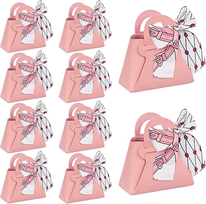 VGOODALL Small Gift Boxes with Bow Handle, Party Favor Boxes, 10 Pack, Pink, PU Leather for Wedding, Baby Shower, Birthday