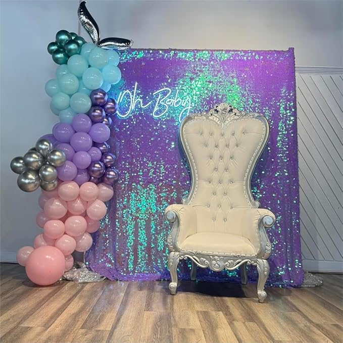 JYFLZQ Lavender Payette Sequin Backdrop Curtains 4ft x 8ft 2 Panels Purple Shimmer Backdrop Big Sequin Background Drapes Thick Glitter Photo Booth Backdrops for Girls Parties