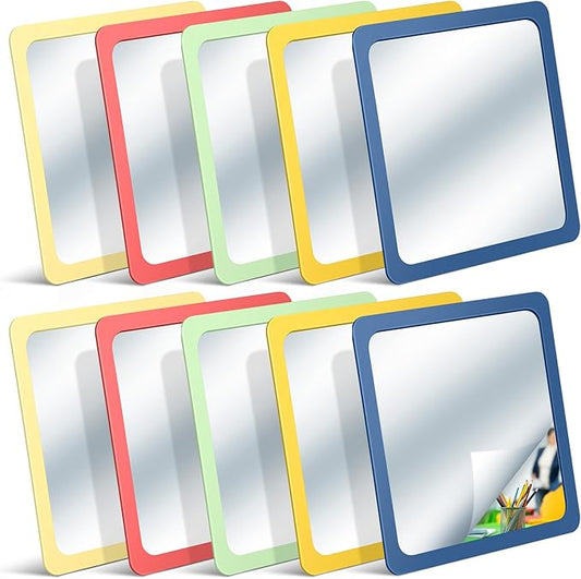 Dandat 10 Pcs Small Mirrors for Kids 6 x 6 Inch Square Shatter Proof Reflector Toddler Glass Plastic Reflector for Classroom DIY Craft Preschool Facial Expression (Hippie Colors)