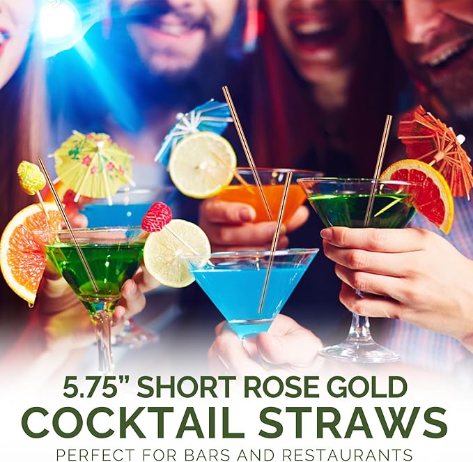 Rose Gold Paper Cocktail Straws, 5.75 inch, 500 counts, Disposable Short Small Drinking Straws for 8oz 10oz Cups