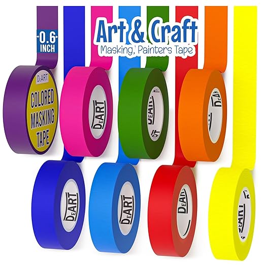 Colored Masking Tape, 264 Ft x 0.6 inch MIni Color Painters Tape for Arts & Crafts Labeling 12 or 8 Pack, Coding, Kids Art Supplies, Whiteboard Tape, Craft Supplies for Kids, Thin Paper Tape