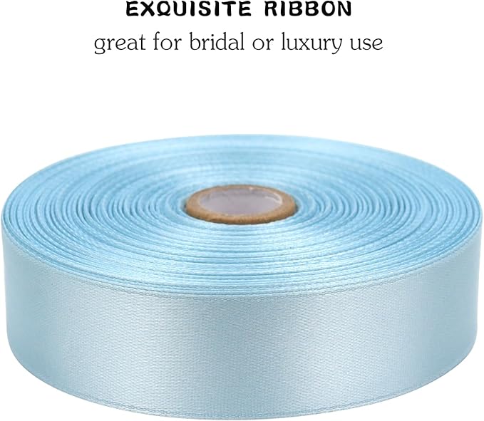 Sky blue Solid Satin Ribbon 1 Inch 50 Yards Solid Polyester Fabric Ribbon for Gift Wrapping Wedding Christmas Baby Shower Birthday Party Decoration Handmade Immortal Flower Craft