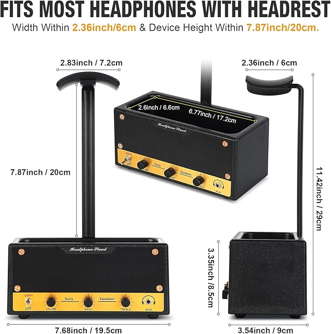 Headphone Stand with Cable Storage, Display Music Lovers' Decorative Items & Suitable Headphone Holder, Contains 1 Base 1 Support Rod 1 Headrest (Metal Texture Black)