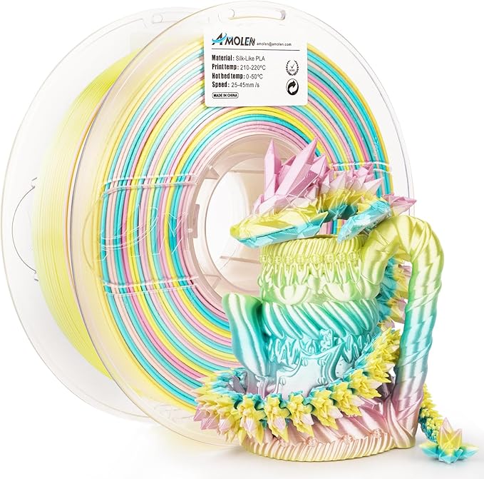 AMOLEN Silk PLA 3D Printer Filament, Shiny Multicolor Rainbow PLA Filament 1.75mm, Fast Gradient Color Change PLA 3D Printing Filament for Most FDM 3D Printer, Yellow Pink Blue, 1kg (2.2lbs)