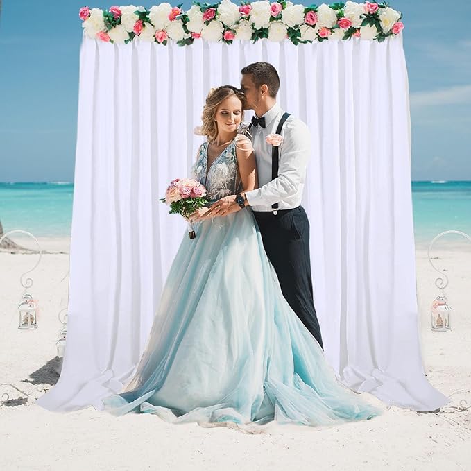 2 Panels White Backdrop Curtain, 10 x 10 Feet Background Curtains for Parties, Weddings, Baby Showers, Bachelorette Halloween, Christmas Birthday Party Photoshoot Backdrop Curtains Decorations