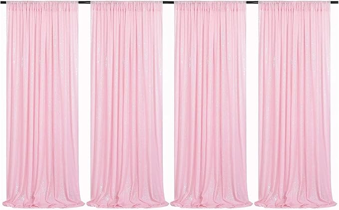Pink Sequin Backdrop Curtains 4 Panels 2FTx8FT for Wedding, Birthday, Bridal Party, Photo Backdrop