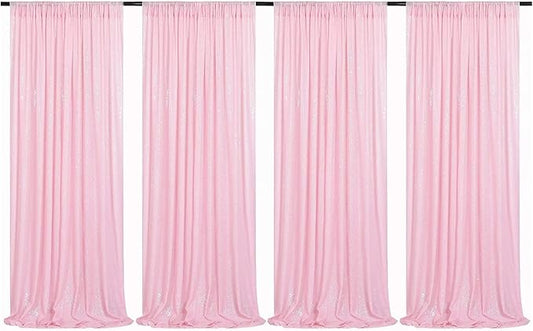 Pink Sequin Backdrop Curtains 4 Panels 2FTx8FT for Wedding, Birthday, Bridal Party, Photo Backdrop