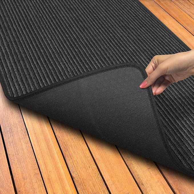 House, Home and More Indoor Outdoor Double-Ribbed Carpet Runner with Skid-Resistant Rubber Backing - Smokey Black - 4 Feet x 40 Feet