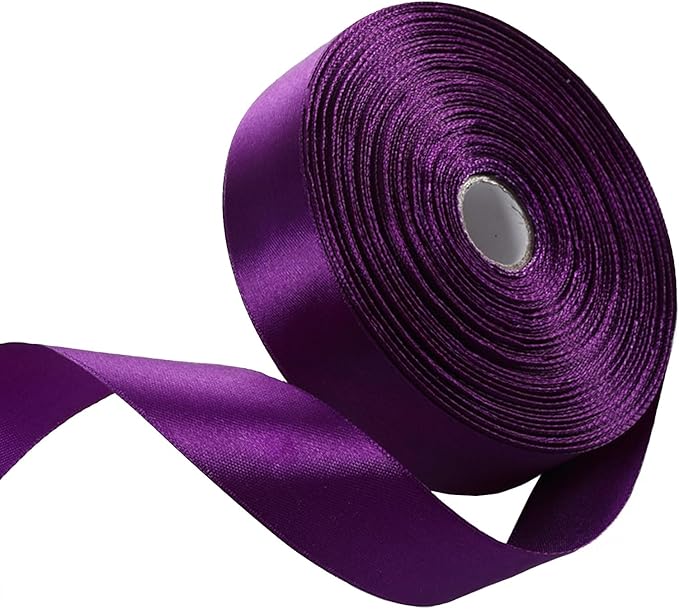 1" x 50 Yards Regal Purple Satin Ribbon Single Faced Fabric Ribbons for Gift Wrapping, Crafting, Bows Making, Flower Bouquet, Wedding, Home Decor