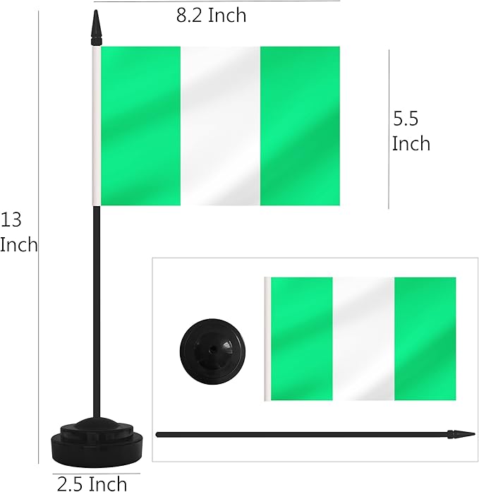 2 Pack Nigeria Desk Flag Set, Nigerian Desktop Small Miniature Table Office Flag with 12" Black Pole and Black Base, Offices, Classroom, Home, Festival Decoration (Nigeria)
