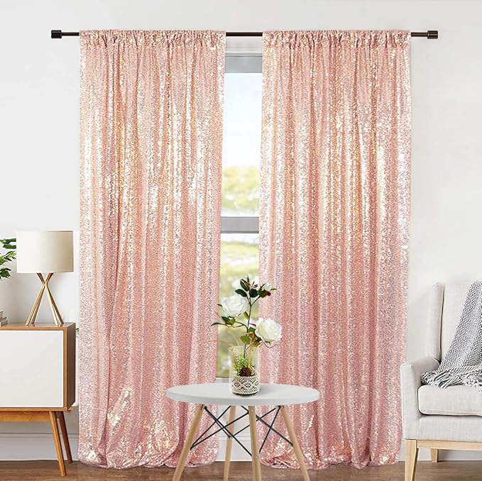 Eternal Beauty Rose Gold Sequin Backdrop Curtains, Valentine's Day Shimmer Back Drop 2Panels-2FTx8FT for Christmas, Party, Birthday, Photography, Wedding, Baby Shower Event Decoration