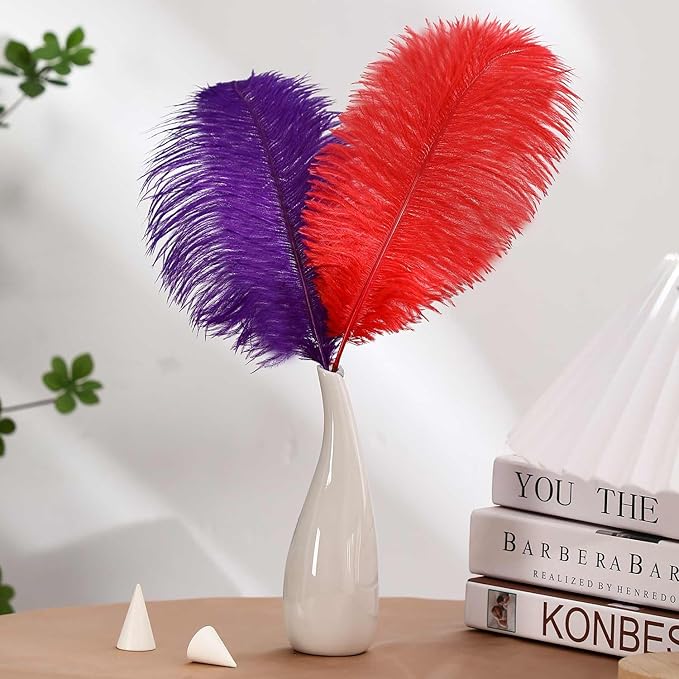 YAKRUNA 30PCS Red Ostrich Feathers Bulk 12-14 Inches for Centerpieces for Wedding Birthday Gatsby Party, Decorative Plumes for Vase & Table & Christmas Tree Decor (30-35cm, Red)