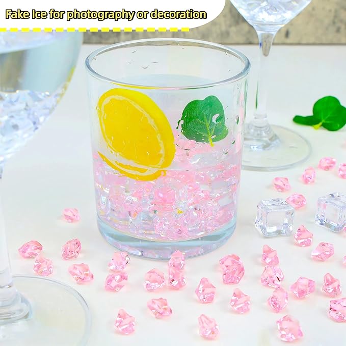 YATOJUZI 500pcs Fake Ice Cubes Pink Acrylic Crushed Rocks Vase Fillers Plastic Diamonds Gems for DIY Party Wedding Centerpiece Table Scatter Prop Display Decor 0.5" (Only Pink)
