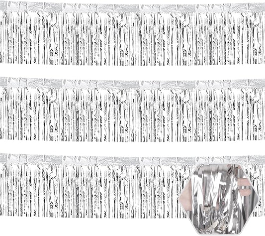 3 Pack 10 Long Silver Metallic Foil Fringe Garland Wall Hanging Tassle Banner, Mother's Day, Easter, Parade Floats, Birthday, Theme Party, Wedding Party Decorations