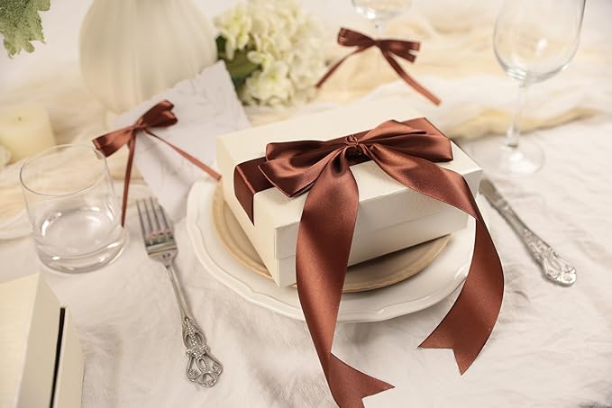 Coffee Brown Satin Ribbon 1-1/2 inch X Continuous 100 Yards, Single Face Polyester Ribbon Perfect for Gift Wrapping, Flower Bouquet, Wedding Decor, Crafts, Bow Making, Sewing and More