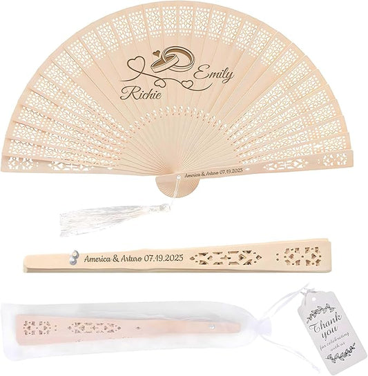 10 PCS Custom Fans Personalized Folding Fans for Line Dancing Wooden Hand Fan Wedding Favors Bulk Fans for Guests Party Event Use (Style01)