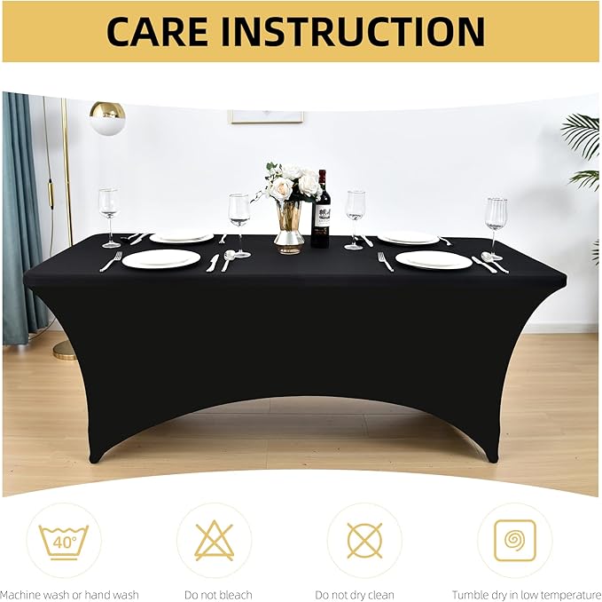 2-Pack 6ft Black Spandex Table Covers for Rectangle Standard Folding Tables - Wrinkle Resistant Stretch Tablecloths - Ultimate Fitted Table Protector for Parties, Trade Shows, Banquet