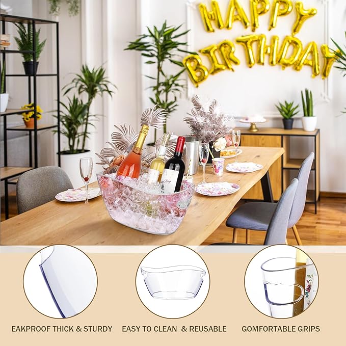 Ice Buckets for Parties, 6.5L Beverage Tub 2pcs Christmas Mimosa Bar Clear Acrylic Champagne Bucket with Scoops, Drink Bucket Tub for Cocktail Bar, Upgraded 6.5 Liter Wine Beer Cooler Bucket Kit