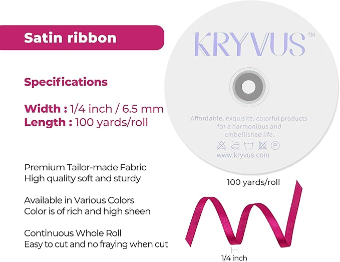 Rose Red Satin Ribbon 1/4 inch X Continuous 100 Yards, Single Face Polyester Ribbon Perfect for Gift Wrapping, Flower Bouquet, Wedding Decor, Crafts, Bow Making, Sewing and More