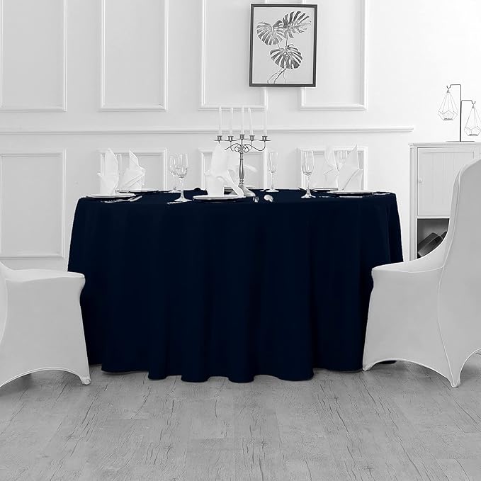 Fokitut 2 Pack Waterproof Round Tablecloth, 108 Inch, Stain Resistant and Wrinkle Polyester Table Cloth, Fabric Table Cover for Kitchen Dining, Wedding, Party, Holiday Dinner-Navy