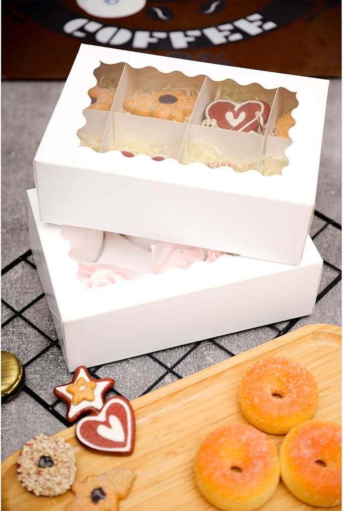 qiqee White 6 Cupcake Boxes with Window Auto-pop up 30 Packs Cupcake Box 9"x6.1"x3.3" Bakery Boxes For Cupcakes Carrier, Cupcake Containers