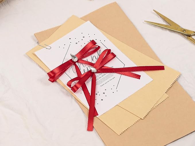 Red Satin Ribbon 1/4 inch X Continuous 50 Yards, Single Face Polyester Ribbon Perfect for Gift Wrapping, Flower Bouquet, Wedding Decor, Crafts, Bow Making, Sewing and More