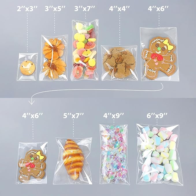 PigPotParty 6"x9" Cellophane Cookie Bags Self Sealing, 200 Pcs Clear Plastic Treat Individual Cookie Bags with seal, Perfect for Goodies, Party Favors, Snacks, Gift Wrapping