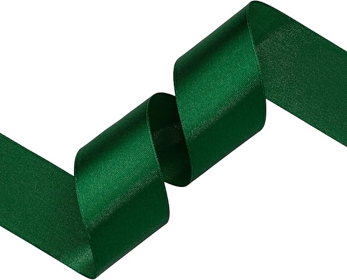 Green Satin Ribbon 1-1/2 inch X Continuous 25 Yards, Single Face Polyester Ribbon Perfect for Gift Wrapping, Flower Bouquet, Wedding Decor, Crafts, Bow Making, Sewing and More