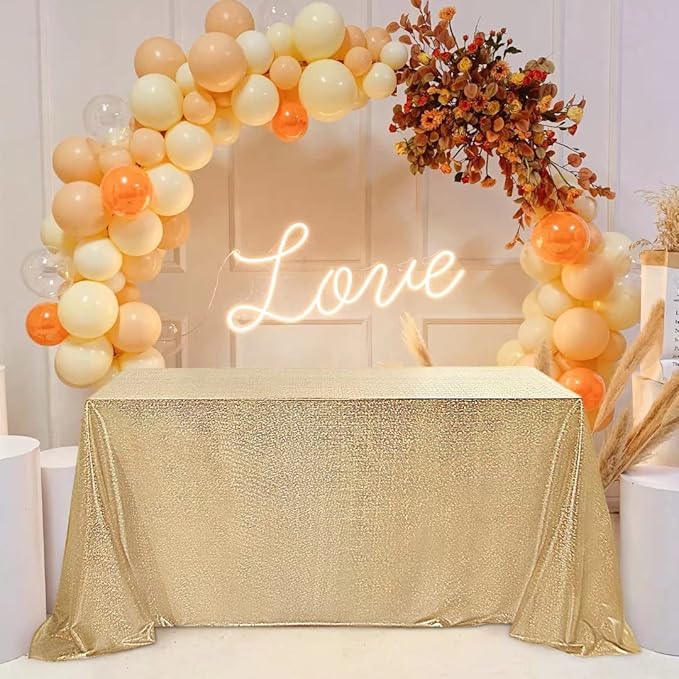 Fitable Sequin Tablecloth for Parties 52x70 Inch - Sparkle Glitter Table Cloth Laser Rectangle Overlay for Wedding Baby Shower Ceremony Birthday Holiday Banquet Decor, Khaki