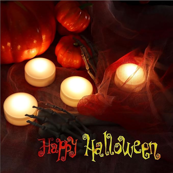Halloween LED Pumpkin Lights with Remote and Timer, Battery Operated Jack-O-Lantern, Bright Flickering Flameless Candles for Pumpkin Decor, Halloween Party Decorations, White, 6 Pack