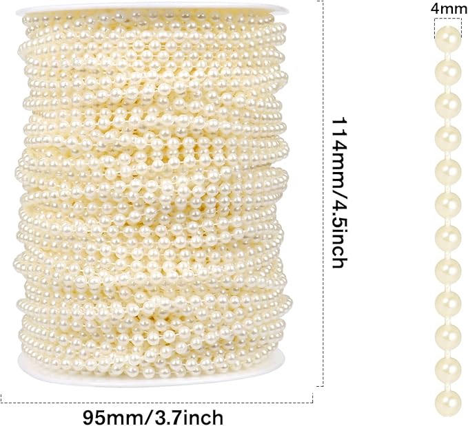 [177Feet] Pearl Beads Garland, 4MM 59 Yards Faux Pearl Beads String Roll Bulk for DIY Craft Wedding Party Christmas Tree Decoration
