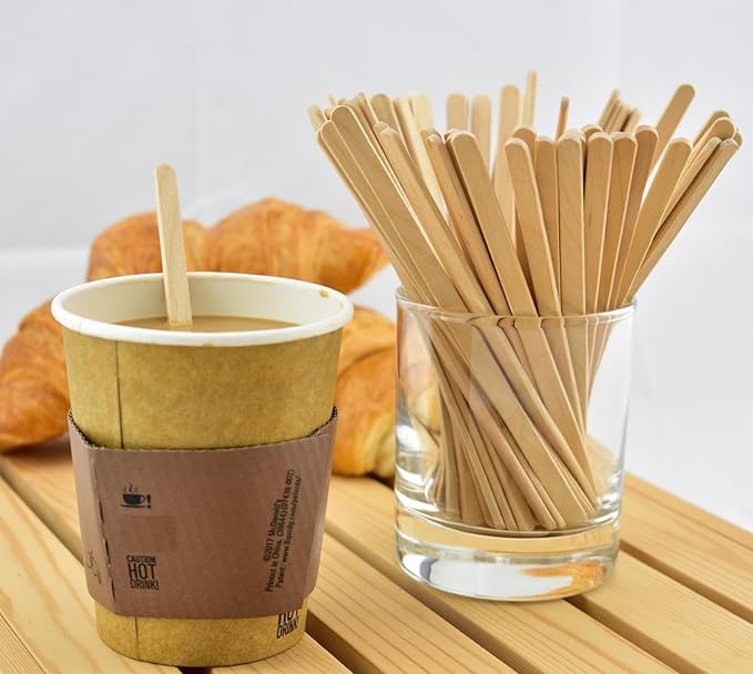 Gmark Disposable Wooden Stirrer Individually Wrapped in Biodegradable Kraft Paper, Wood Coffee Stir Sticks 7.5 Inch for Tea Beverage, Craft Stick, 500 Pcs/Bag GM1010 (500)