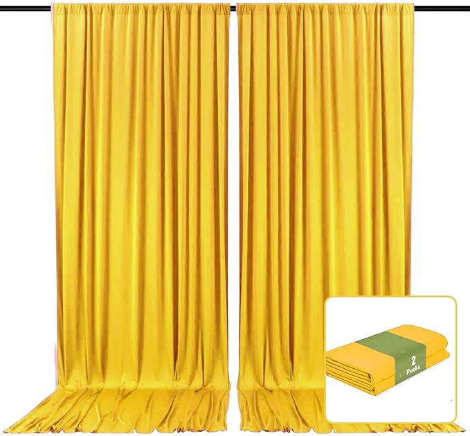 2 Panels Yellow Backdrop Curtain, 10 x 7 Feet Background Curtains for Parties, Weddings, Baby Showers, Bachelorette Halloween, Christmas Birthday Party Photoshoot Backdrop Curtains Decorations