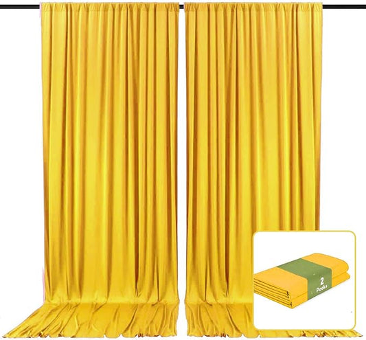 2 Panels Yellow Backdrop Curtain, 10 x 10 Feet Satin Background Curtains for Parties, Weddings, Baby Showers, Halloween, Christmas Birthday Party Photoshoot Backdrop Curtains Decorations