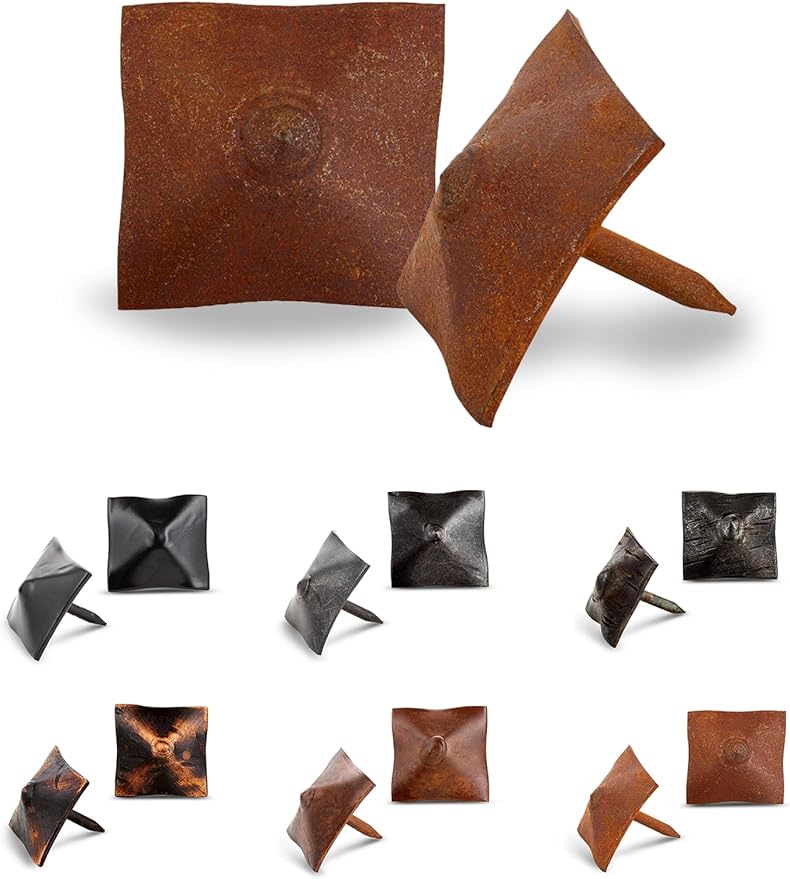 25 Pack 1" Square Head Iron Clavos Decorative Nails – Rusted – Handmade Rustic Square Fasteners for Farmhouse Shutters, Faux Wood Beams, Barn Doors, Shutters, and Gates – Ornamental Wood Accent