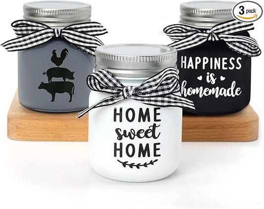 Mini Mason Jar Centerpiece Table Decorations for Farmhouse Coffee Table Dining Table Decor Tiered Tray Jar with Lids for Kitchen Living Room Set of 3