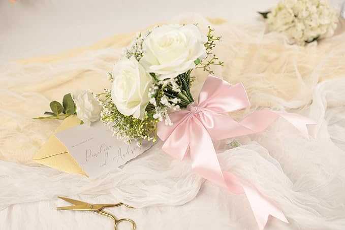 Baby Pink Satin Ribbon 1-1/2 inch X Continuous 100 Yards, Single Face Polyester Ribbon Perfect for Gift Wrapping, Flower Bouquet, Wedding Decor, Crafts, Bow Making, Sewing and More