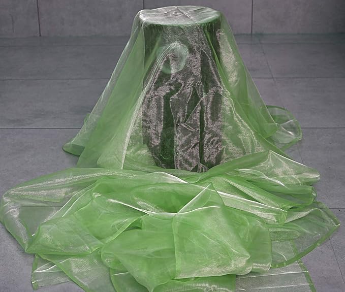 VDS Apple Green Organza Fabric, 45 Yards Continuous, 45” Wide, Wedding Party Decoration Iridescent Crystal Sheer Shiny Organza Tulle Bridal Dress DIY Crafts Costume Sewing Backdrop Arch Cloth