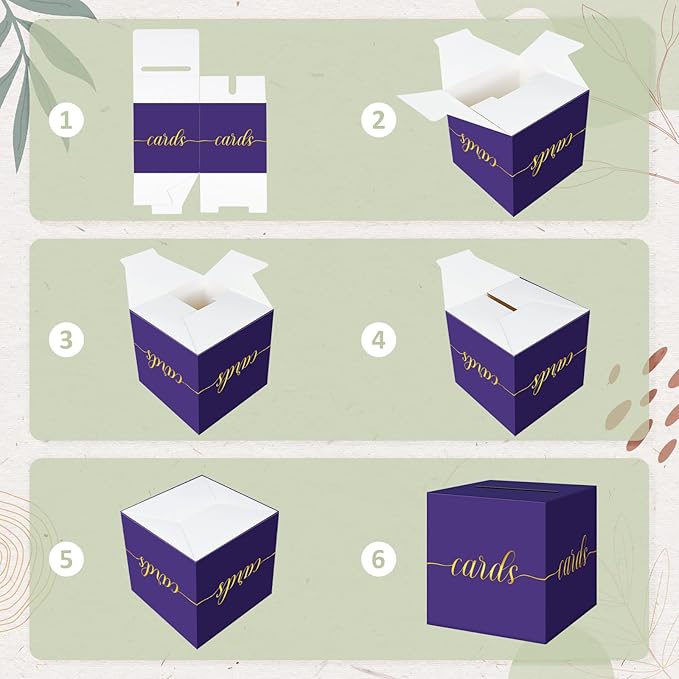 QIKSION Purple Graduation Card Box, Gold Foil Gift Card Box for Graduation, Party, Wedding Reception, Birthday, Baby Shower, Raffle