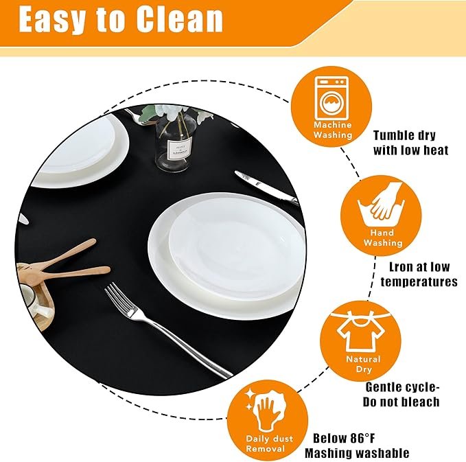 Fitable Black Round Tablecloth 70 inch, Stain and Wrinkle Resistant Washable Polyester Table Cloth for Dining Buffet Parties and Camping
