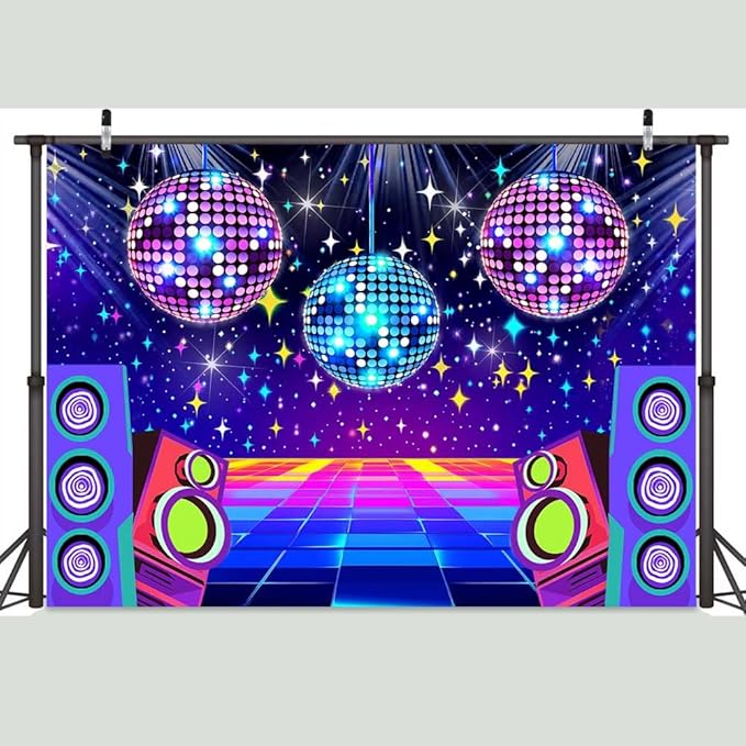 Dance Party Backdrop Retro 80s 90s Theme Stage Dance Ball Music Birthday Party Decoration DJ Photography Background 5 x 3 ft for Baby Shower Picture Photo Shoot Polyester Fabric,Multi2